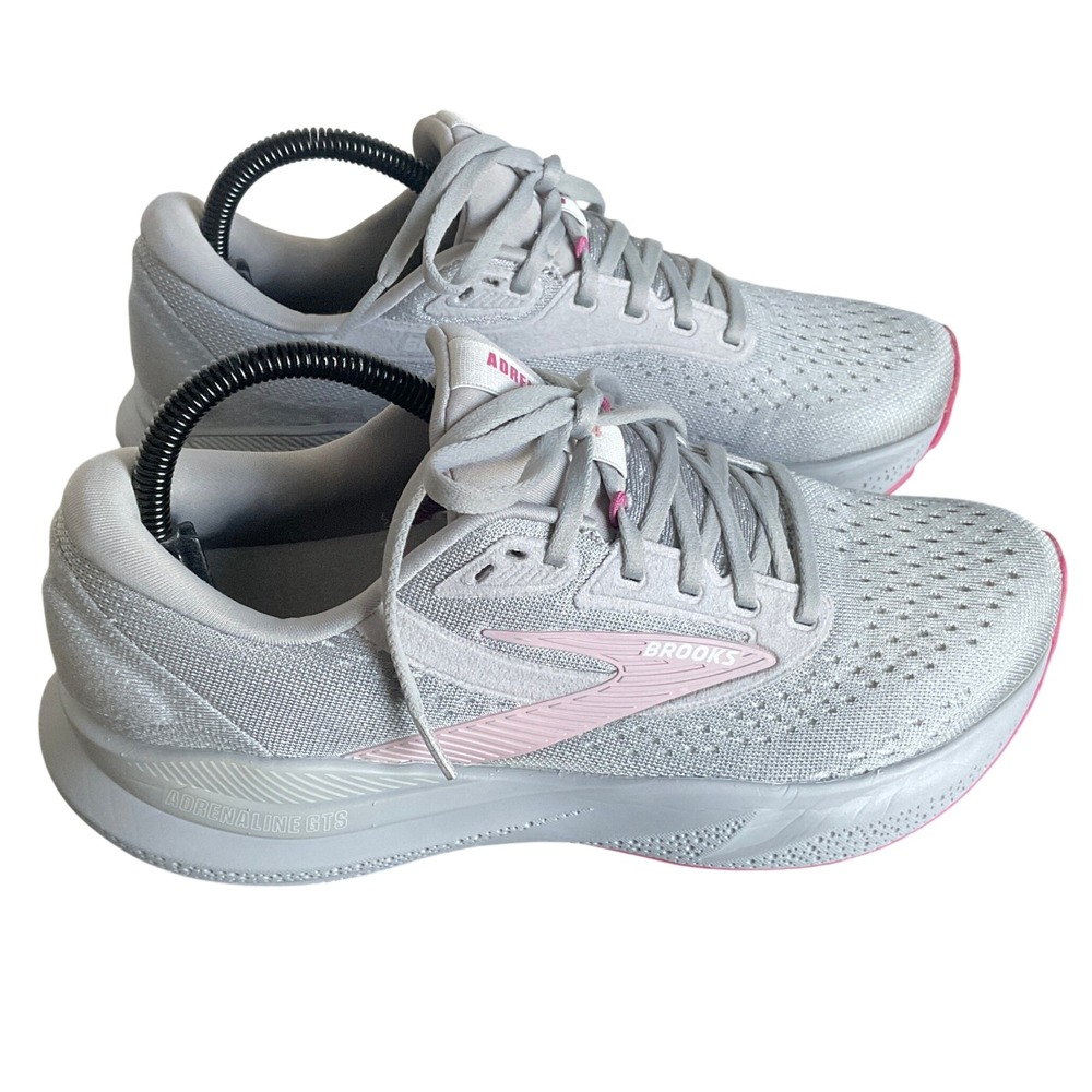 Brooks Adrenaline GTS 24 Womens 8.5 B Medium Grey Pink Running Shoes 1204261B019